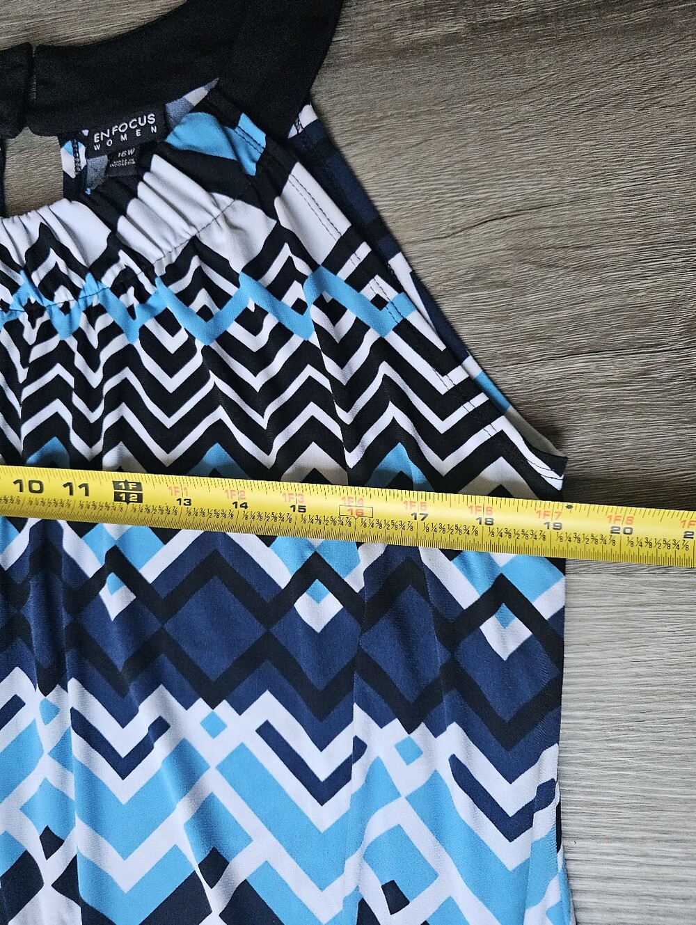 Enfocus Woman Chevron Halter Dress Sharkbite Hem Blue Black 16W - Picture 14 of 15